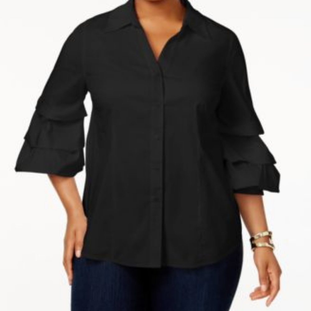 Femme Force Shirt with Bell Sleeves- DEEP BLACK
